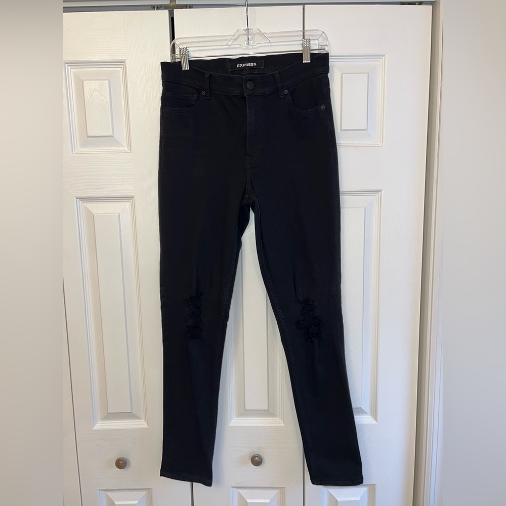 Express Distressed Black Skinny Jeans - 8R